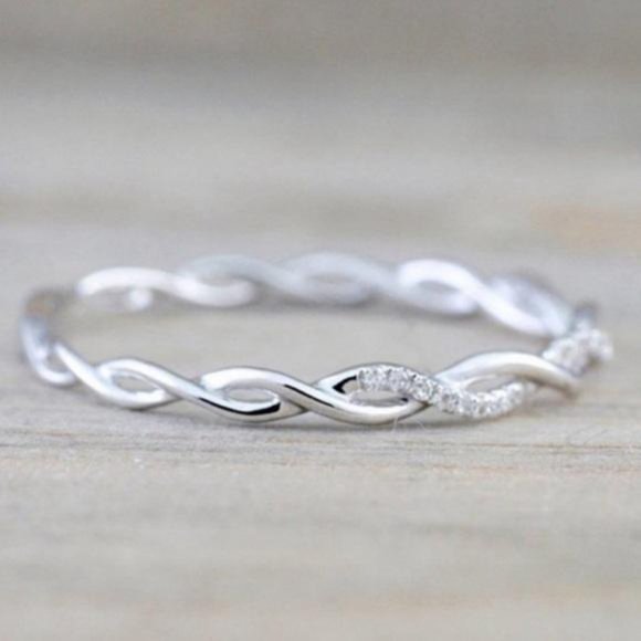 925 STERLING SILVER DIAMOND TWISTED ETERNITY RING - Picture 3 of 3